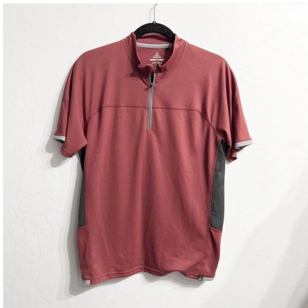 Prana 1/4 Quarter Zip Short Sleeve Collar Shirt Active Workout Mens Medium Brick